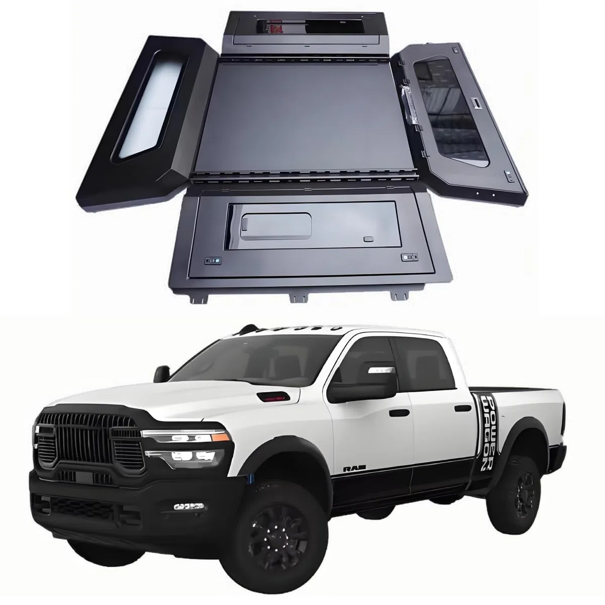 Jebnghx Pokrywa skrzyni ładunkowej Tonneau Pickup Truck Topper Bed Cap Canopy Kompatybilna z Dodge RAM 2500 2008-2025 6.4ft (76.8") Pokrywa skrzyni ładunkowej z zamkiem Akcesoria Hardtop(Style B:Side